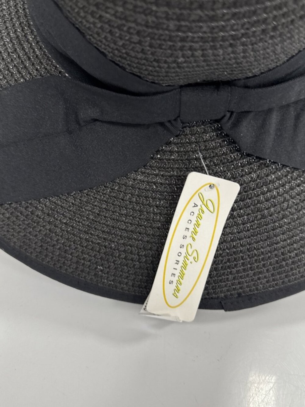 NWT Jeanne Simmons Women's Summer Straw Woven Wide Brim Beach Hat Black Bow Cute - Picture 6 of 16